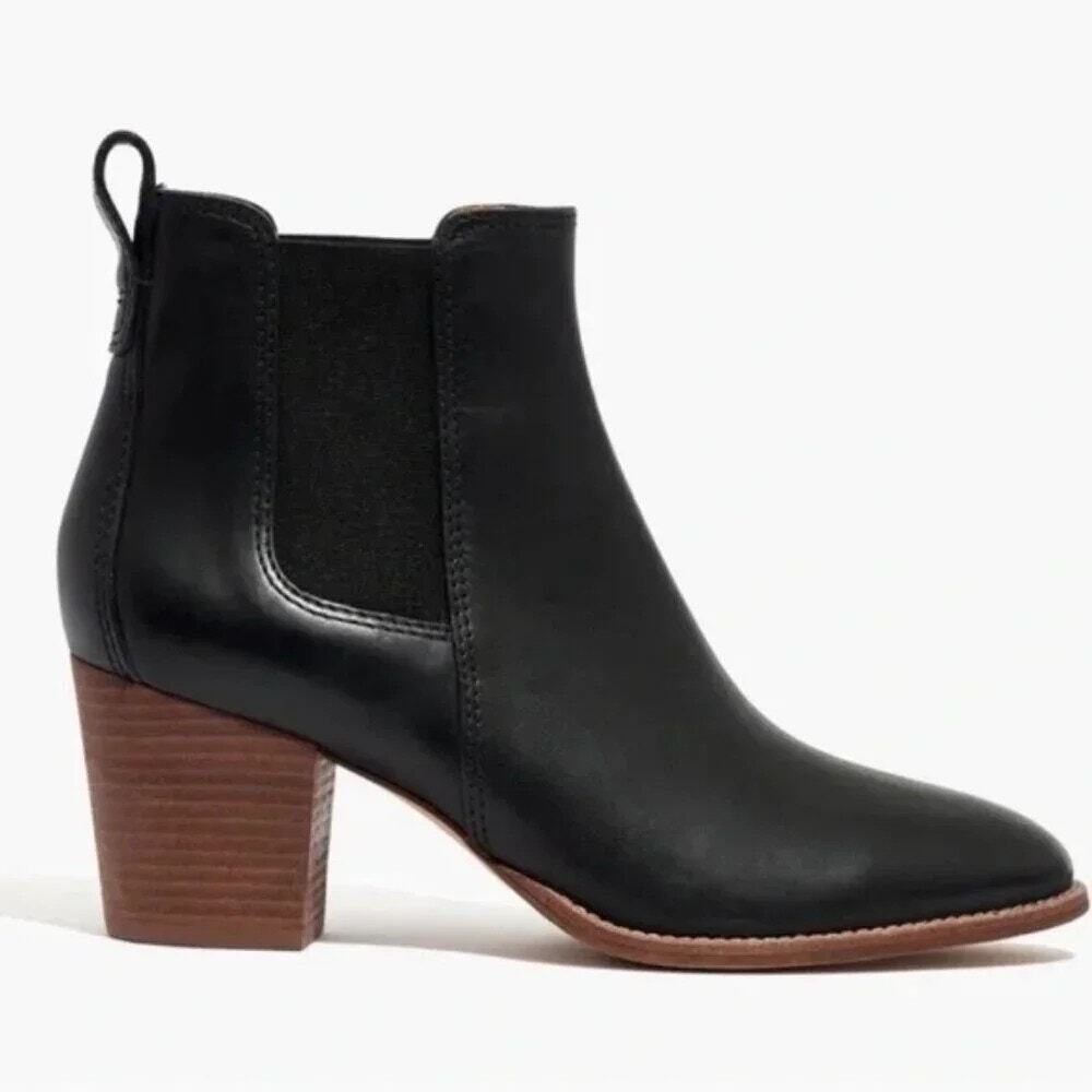Madewell Black Leather Regan Slip-on Pullon Ankle Boots Women's Size 7